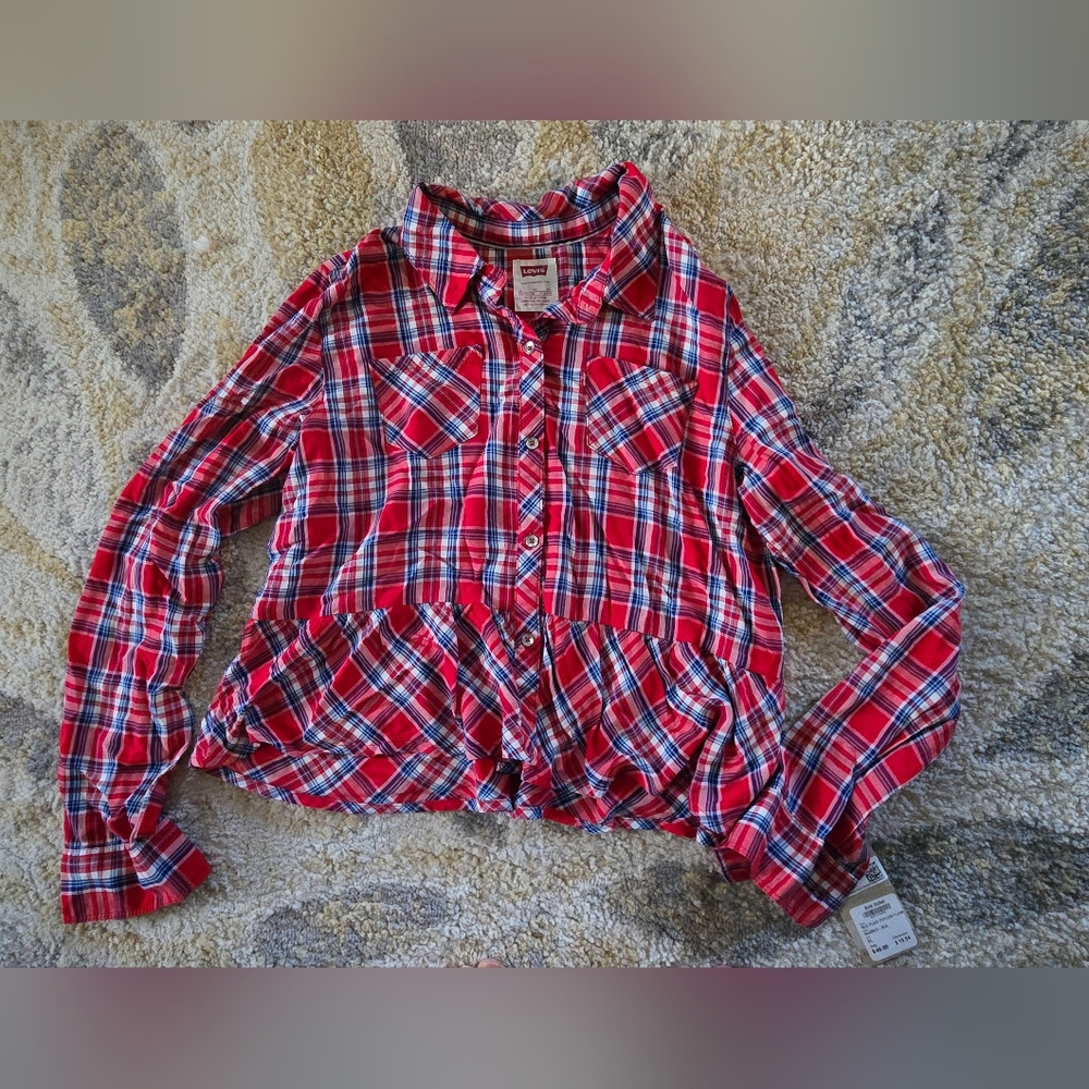 Levis Plaid Red Girls Shirt Xl 13 15 Nwt